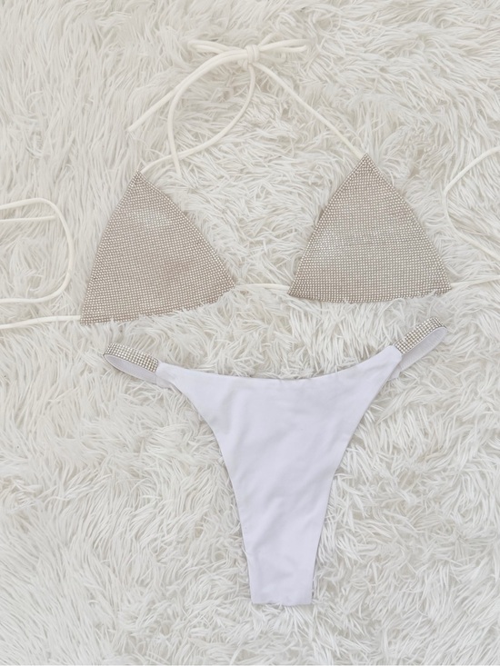 No brand Other - Y2K McBling White Rhinestone Bikini Set Size Small